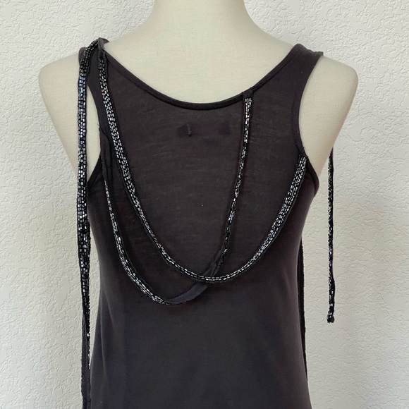 Urban Outfitters Lux brand charcoal knit tank with draped beaded fabric strips - Picture 4 of 4